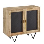 Commode moderne anthracite et mango | 2 portes | 75 x 80 x 35 cm | Structure partiellement massive