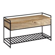 Banc d'entrée avec coffre en bois massif de manguier | Finition mangue et noir | 52 x 90 x 38 cm