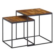 Set de tables de salon en bois massif de manguier, 2 pièces | Style industriel | 40 x 40 x 44 cm et 35 x 35 x 36 cm | Finition marron et noir