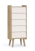 Commode pour chambre de bébé / Couleur : Beige / Chêne Cremona / 5 tiroirs / Dimensions : 50 x 39 x 127,5 cm / Chants ABS / Fonction Push-to-open / Chambre d'enfant