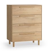 Commode / 4 tiroirs spacieux / Couleur : Chêne / Poignées & Pieds : bois de chêne / 83 x 46 x 105 cm / Fonction Soft-Close / Poignées ergonomiques / Design naturel