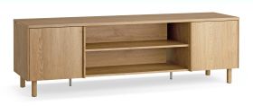 Meuble bas TV / 1 porte battante / 2 tiroirs / Couleur : Chêne / 4 compartiments / 183 x 46 x 56 cm / Meuble TV / Fonction Soft-Close / Poignées ergonomiques en chêne