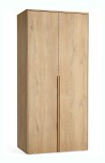 Armoire / 2 portes / Fonction Soft-Close / Éclairage LED intégré / 2 tringles à vêtements / 7 compartiments / 103 x 60 x 223 cm / Longues Poignées en bois de chêne
