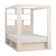 Lit à baldaquin / Lit double / Permet un aménagement et une personnalisation à volonté / Couleur : Beige / Surface de couchage : 160 x 200 cm / Sommier à lattes inclus