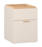Table de chevet / Couleur : Beige / Poignées : Chêne / 2 tiroirs / Dimensions : 40,5 x 42 x 56,5 cm / Fonction Soft-Close / Bords surélevés / Pour chambre à coucher