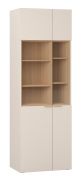 Armoire vitrine / 2 portes vitrées / Couleur : Beige / Éclairage LED inclus / 12 compartiments / Poignées : Chêne / Dimensions : 70 x 42 x 206 cm / Fonction Soft-Close