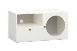 Meuble TV design neutre Aenna 108 | 1 porte, 1 tiroir, 2 niches | Poignées chêne | 51,5 x 101 x 46,5 cm