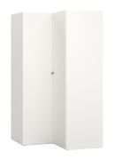Armoire d'angle moderne Aenna 05 | Blanc & Indigo | Deux tringles | Poignées chêne | 202,5 x 108,5 x 111 cm