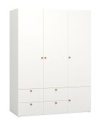 Armoire à portes battantes Aenna 16 | LED intégrée | 2 tringles | 4 tiroirs | Blanc & Chêne | 202,5 x 151 x 60 cm