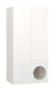 Armoire Aenna 21 avec éclairage LED capteur de mouvement | Blanc & Gris | 2 tiroirs, 6 compartiments | Poignées chêne