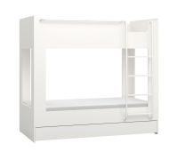 Lit superposé Aenna 129 blanc | 90 x 200 cm | Escalier à droite | Design épuré | Stable et robuste