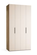 Porte pliante / Armoire / Couleur : Beige / Chêne / 2 portes / Éclairage LED inclus / Poignées : Noir / 124 x 60 x 240 cm / Une tringle à vêtements / 10 compartiments