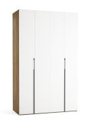 Porte pliante / Armoire / Couleur : Blanc / Chêne / 2 portes / 3 tiroirs / 140 x 60 x 225 cm / Une tringle à vêtements / Éclairage LED avec capteur inclus