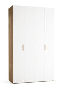 Porte pliante / Armoire / Couleur : Blanc / Chêne / 2 portes / incl. éclairage LED avec détecteur de mouvement / 140 x 60 x 240 cm / 4 compartiments / 3 tringles à vêtements