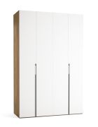 Porte pliante / Armoire / Couleur : Blanc / Chêne / 2 portes / incl. éclairage LED avec détecteur de mouvement / 160 x 60 x 240 cm / Poignées : Noir / Soft-Close