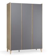 Armoire / Couleur : Graphite / 3 portes / Armoire à portes battantes / Éclairage LED inclus / Dimensions : 140 x 60 x 204 cm / 2 tiroirs / 6 compartiments / 1 tringle à vêtements