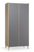 Armoire / 2 portes / Couleur : Graphite / Armoire à portes battantes / 5 compartiments / 2 tringles à vêtements / Dimensions : 94,5 x 60 x 204 cm / Soft-Close / Éclairage LED inclus
