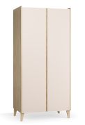 Armoire à portes battantes / 2 portes / Couleur : Beige / 5 compartiments / 2 tringles à vêtements / Fonction Soft-Close / Dimensions : 94,5 x 60 x 204 cm / Eclairage LED inclus