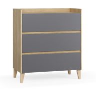 Commode / Couleur : Chêne / Graphite / Fonction soft-close / Dimensions : 94,5 x 48 x 106,5 cm / Protection des chants ABS / 3 tiroirs / Pour le salon / Minimaliste