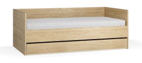 Lit de jour / Lit d'appoint / Couleur : Chêne / Sommier à lattes avec élévateur / Surface de couchage : 90 x 200 cm / Coffre de lit pour linge de lit / Protection des chants ABS