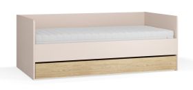 Lit de jour / Lit d'appoint avec tiroir / Couleur : Beige / Chêne / Sommier à lattes élévateur inclus / Surface de couchage : 90 x 200 cm / Coffre de rangement pour les draps