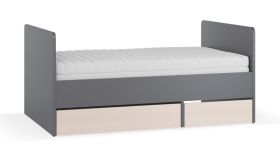 Lit simple Agrandissable / 2 tiroirs / Couleur : Chêne / Beige / Surface de couchage : 90 x 160 - 200 cm / Sommier à lattes avec élévateur / Coffre de lit
