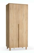 Armoire / 2 portes / Fonction Soft-Close / Éclairage LED intégré / 2 tringles à vêtements / 7 compartiments / Longues poignées en chêne / 103 x 60 x 235 cm