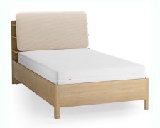 Lit simple / Couleur : Chêne / Beige / Appuie-tête rembourré / Quatre étagères ouvertes / Bac derrière le dossier / 120 x 200 cm / Sommier à lattes Lift up inclus