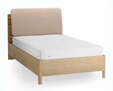 Lit simple / Couleur : Chêne / Écru / Appuie-tête rembourré / Quatre étagères ouvertes / Bac derrière le dossier / 120 x 200 cm / Sommier à lattes inclus