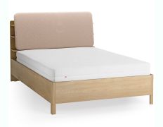 Lit double / Couleur : Chêne / Écru / 140 x 200 cm / Appuie-tête rembourré / Sommier à lattes inclus / Quatre étagères ouvertes / Bac derrière le dossier