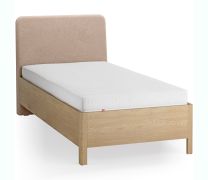 Lit simple / Couleur : chêne / Écru / Chêne massif / Appuie-tête rembourré doux / 90 x 200 cm / Lit d'appoint / Sommier à lattes Lift up inclus / Forme arrondie discrète