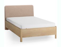 Lit simple / Chêne massif / Couleur : Chêne / Écru / Appuie-tête rembourré doux / 90 x 200 cm / Forme arrondie discrète / Lit d'appoint / Sommier à lattes Lift up inclus