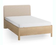Lit simple / Chêne massif / Couleur : Chêne / Beige / Appuie-tête rembourré doux / 90 x 200 cm / Forme arrondie discrète / Lit d'appoint / Sommier à lattes inclus