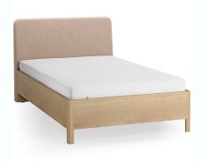 Lit simple / Chêne massif / Couleur : Chêne / Écru / Appuie-tête rembourré doux / 90 x 200 cm / Forme arrondie discrète / Lit d'appoint / Sommier à lattes inclus
