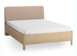 Lit double / Couleur : Chêne / Écru / Chêne massif / 140 x 200 cm / Forme arrondie discrète / Lit d'appoint / Sommier à lattes Lift up inclus / Appuie-tête rembourré souple