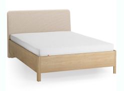 Lit double / Couleur : Chêne / Beige / Chêne massif / 140 x 200 cm / Forme discrètement arrondie / Lit d'appoint / Sommier à lattes inclus / Appuie-tête rembourré moelleux