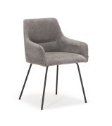 Chaise de salle à manger rembourrée / Couleur : Gris / Noir / Bonne finition / Tissu chenille / Dimensions : 53 x 55 x 82 cm / Pieds antidérapants / Construction robuste