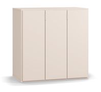 Commode beige pour salon | 3 portes, 6 compartiments | Poignées blanches | Soft-close | 90 x 47 x 90 cm | Design sobre
