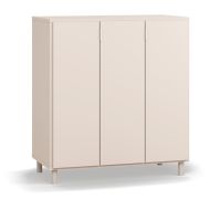 Commode beige 3 portes | 6 compartiments | Poignées blanches | Soft-close | 90 x 47 x 99 cm | Design sobre