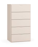 Commode étroite 5 tiroirs beige | Soft-Close | 62,5 x 47 x 112 cm | Poignées blanches | Design sobre salon