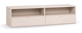 Meuble TV beige 180 x 47 x 46,5 cm | 2 tiroirs soft-close | 2 compartiments | Poignées blanches