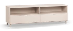 Meuble TV bas beige | 2 tiroirs, 2 compartiments | 180 x 47 x 55,5 cm | Design sobre et soft-close pour salon