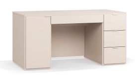 Bureau fonctionnel beige | 4 tiroirs, 2 compartiments | Soft-Close | 140 x 67 x 68,5 cm | Poignées blanches