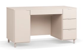 Bureau beige élégant | 4 tiroirs | 2 compartiments | Fonction Soft-Close | 140 x 67 x 77 cm | Poignées blanches