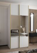 Penderie / Armoire à portes coulissantes / 6 compartiments / 245,5 x 110 x 64 cm / Miroir / 2 tringles à vêtements / 2 portes coulissantes / Soft-Close / Couleur : Blanc