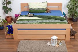 Lit double / lit fonctionnel "Easy Premium Line" K6 incl. 4 tiroirs et 2 caches 180 x 200 cm hêtre massif naturel