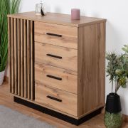 Commode Trevalli 5, Couleur : Chêne / Noir - Dimensions : 88 x 90 x 40 cm (H x L x P)