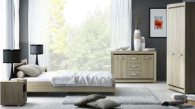 Chambre complète Kundiawa 5 pièces | Chêne clair & foncé Sonoma | Design harmonieux | 160 x 200 cm