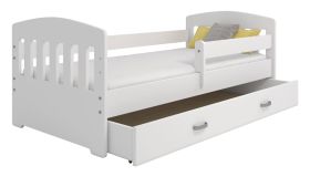 Lit enfant pin massif partiel laqué blanc B6 | sommier à lattes inclus | 80 x 160 cm