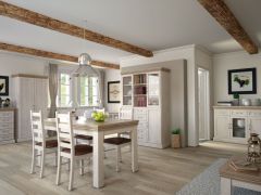 Salle à manger complète 10 pièces Badile | Style campagne | Pin blanc/brun | Fonctionnelle et spacieuse